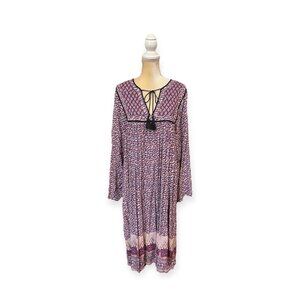 NEW Nightcap Clothing Printed Midi Dress Size L Large (4) Purple Tie Neck